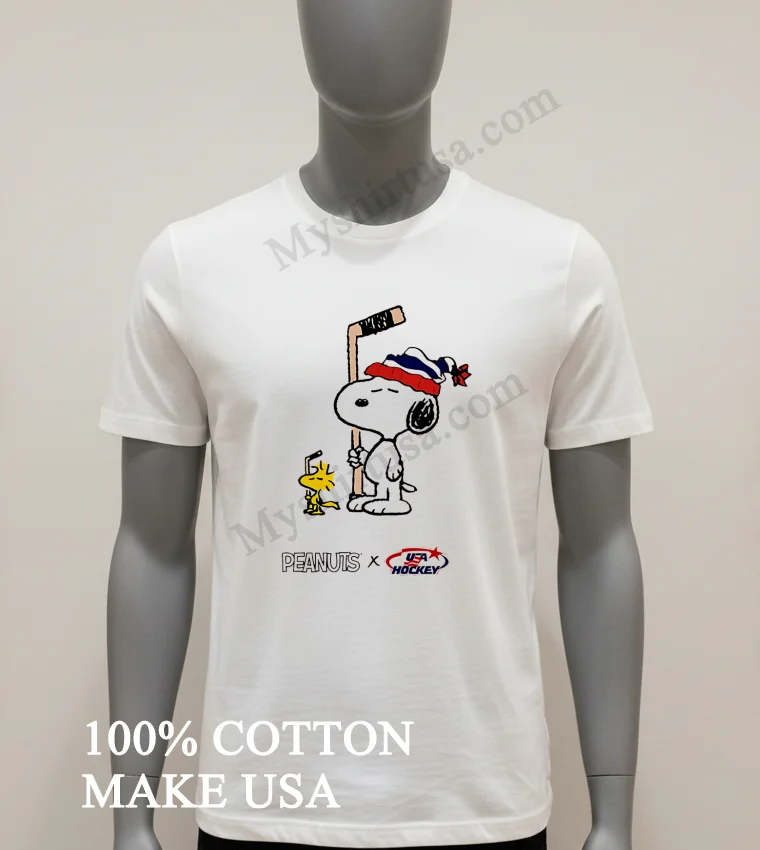 Peanuts Snoopy Woodstock Usa Hockey Team Playing Winter Sports Shirt White T Shirt 1