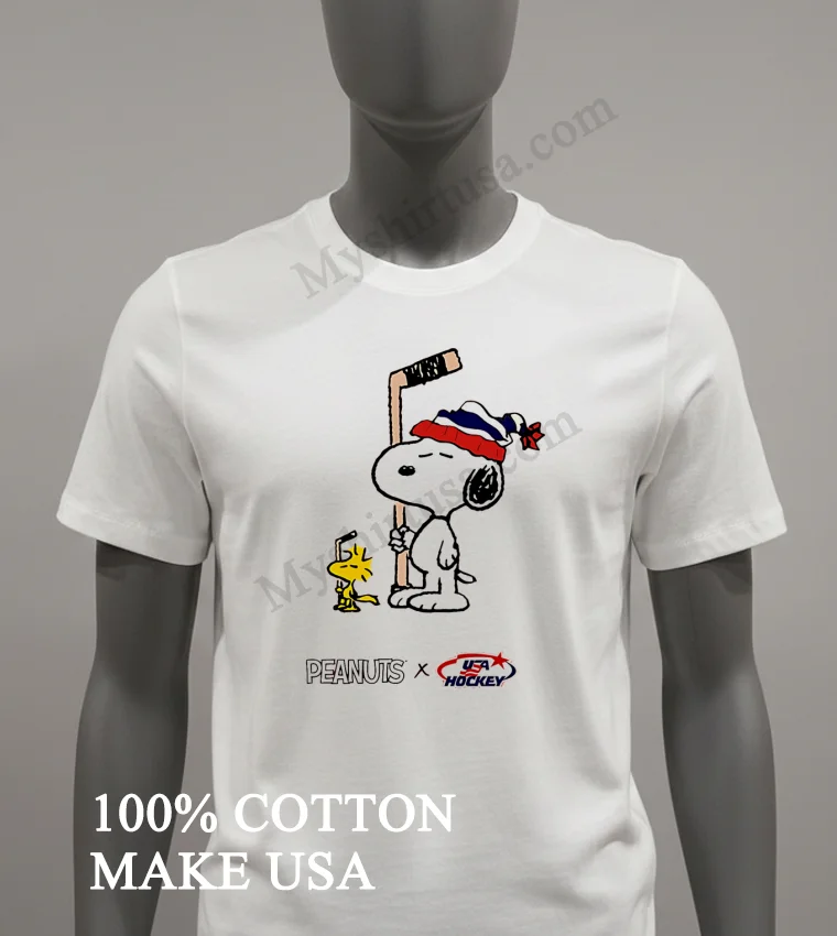 Peanuts Snoopy Woodstock Usa Hockey Team Playing Winter Sports funny america t-shirts - white-t-shirt Peanuts Snoopy Woodstock Usa Hockey Team Playing Winter Sports Shirt White T Shirt 2