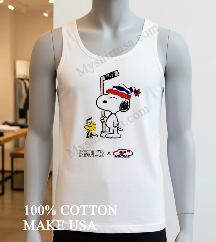 Peanuts Snoopy Woodstock Usa Hockey Team Playing Winter Sports funny america t-shirts - white-t-shirt Peanuts Snoopy Woodstock Usa Hockey Team Playing Winter Sports Shirt White T Shirt 3