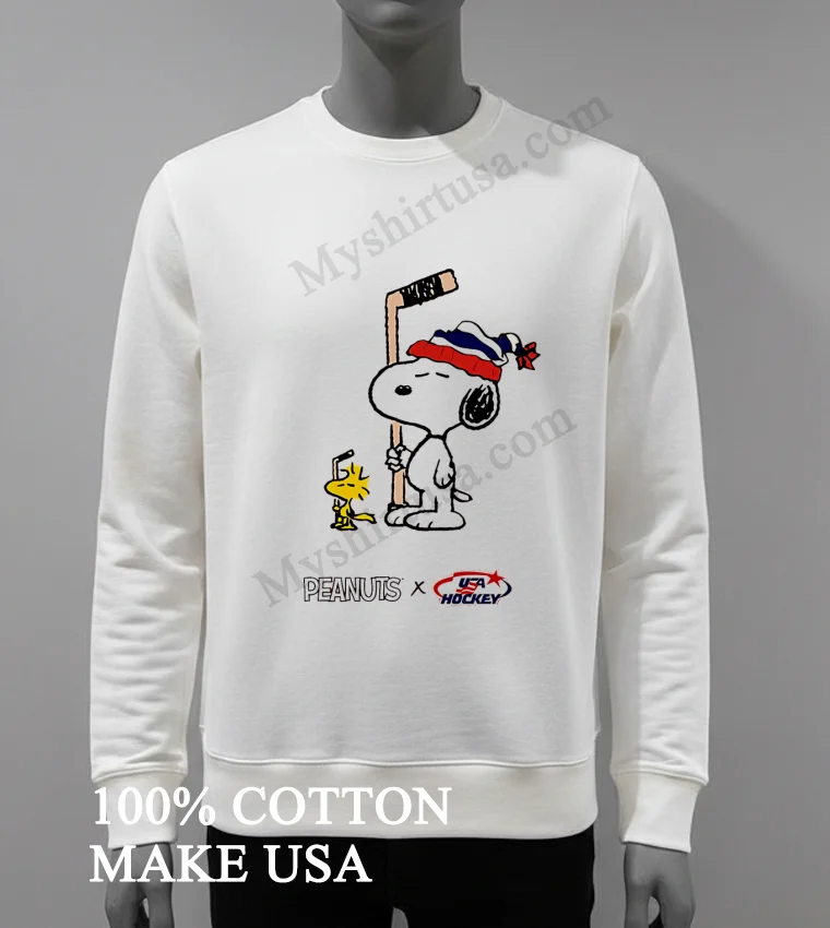 Peanuts Snoopy Woodstock Usa Hockey Team Playing Winter Sports Shirt White T Shirt 4