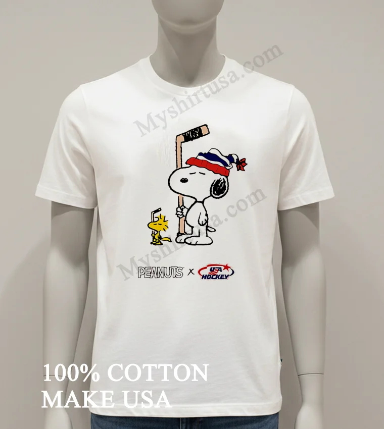 Peanuts Snoopy Woodstock Usa Hockey Team Playing Winter Sports Shirt White T Shirt