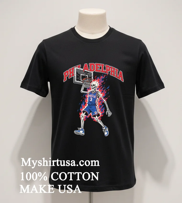 Philadelphia 76Ers Men’s Basketball Skeleton Player Fire Shirt - balck-shirt Philadelphia 76ers Mens Basketball Skeleton Player Fire Shirt Balck Shirt