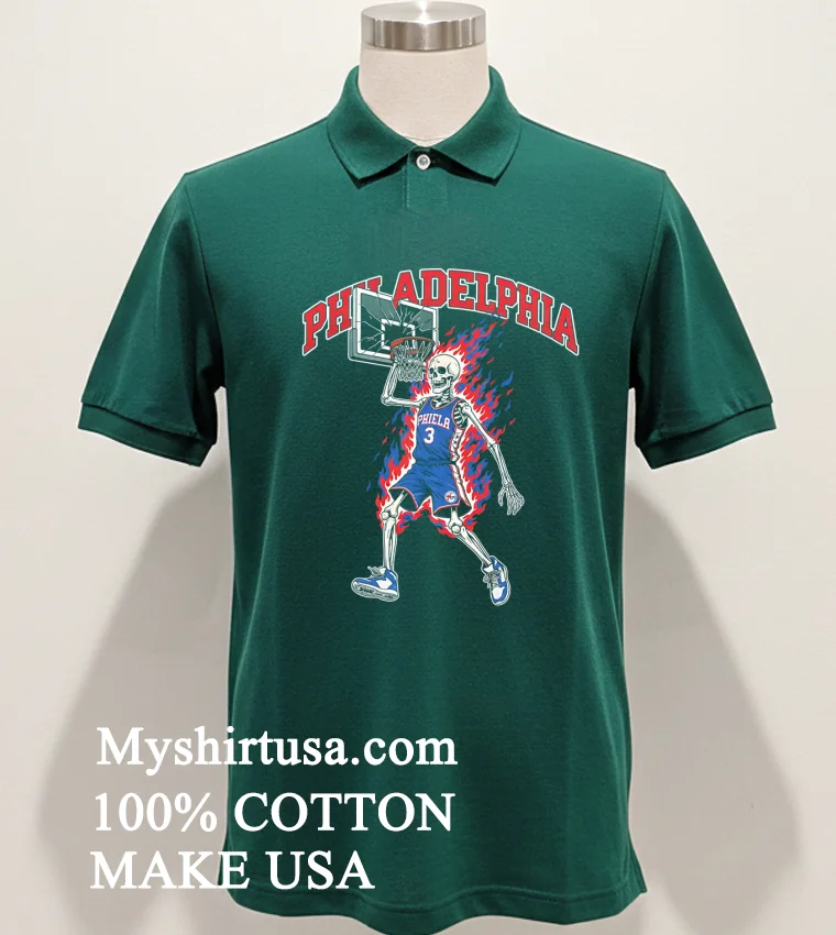Philadelphia 76ers Mens Basketball Skeleton Player Fire Shirt Green Shirt