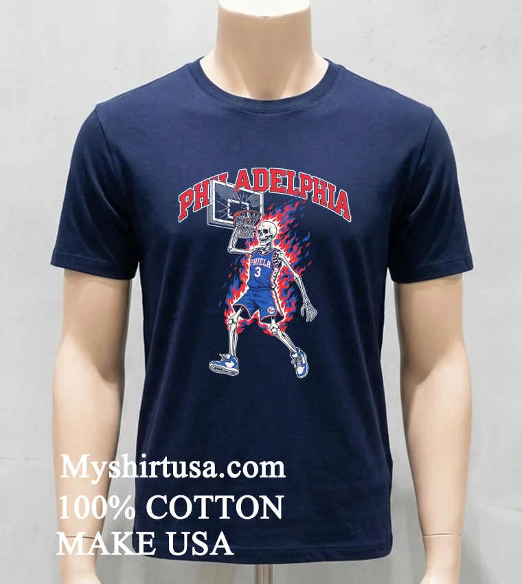 Philadelphia 76ers Mens Basketball Skeleton Player Fire Shirt Navy Shirt