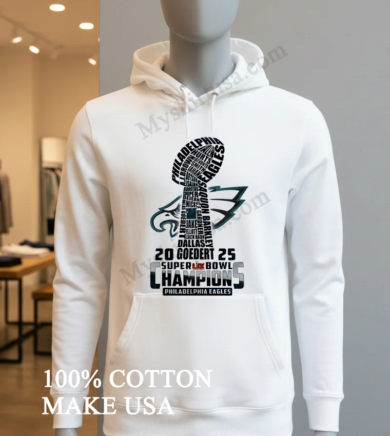 Philadelphia Eagles Football Champions Super Bowl 2025 White Shirt Hoodie Shirt