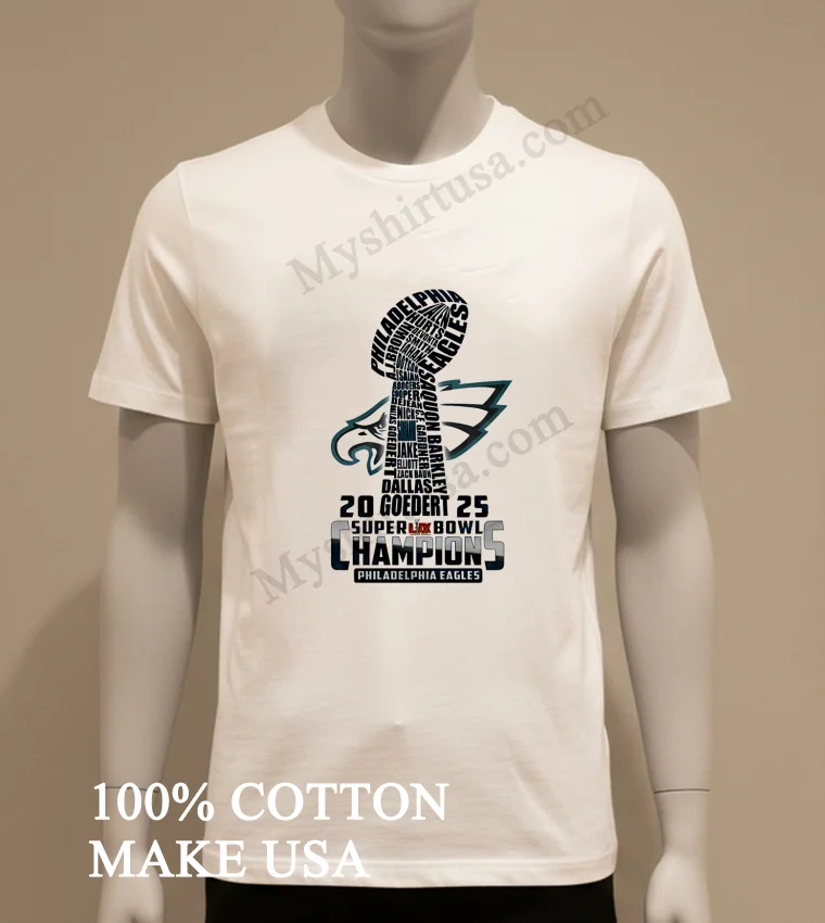 Philadelphia Eagles Football Champions Super Bowl 2025 White funny america t-shirts - white-t-shirt Philadelphia Eagles Football Champions Super Bowl 2025 White Shirt White T Shirt