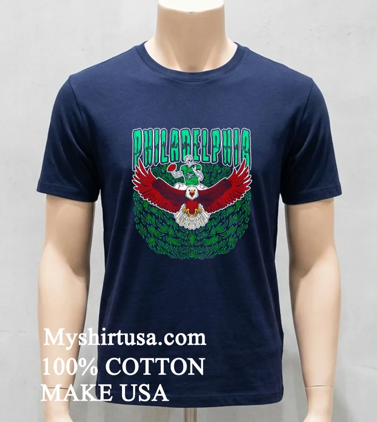 Philadelphia Eagles Skeleton Football Player Riding An Eagle Shirt - navy-shirt Philadelphia Eagles Skeleton Football Player Riding An Eagle Shirt Navy Shirt