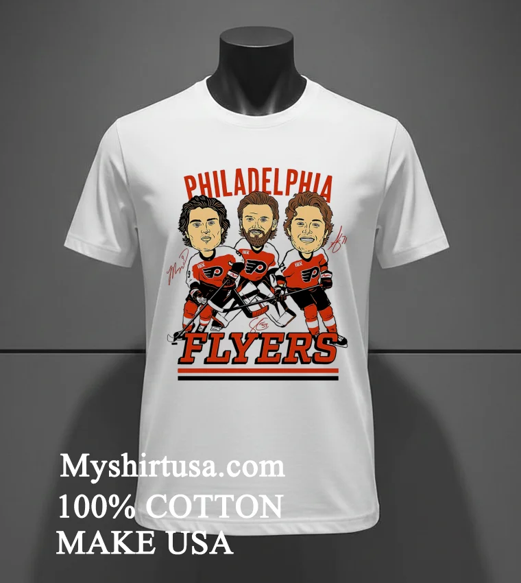 Philadelphia Flyers Three Main Stars Cartoon Shirt - white-t-shirt Philadelphia Flyers Three Main Stars Cartoon Shirt White T Shirt 2