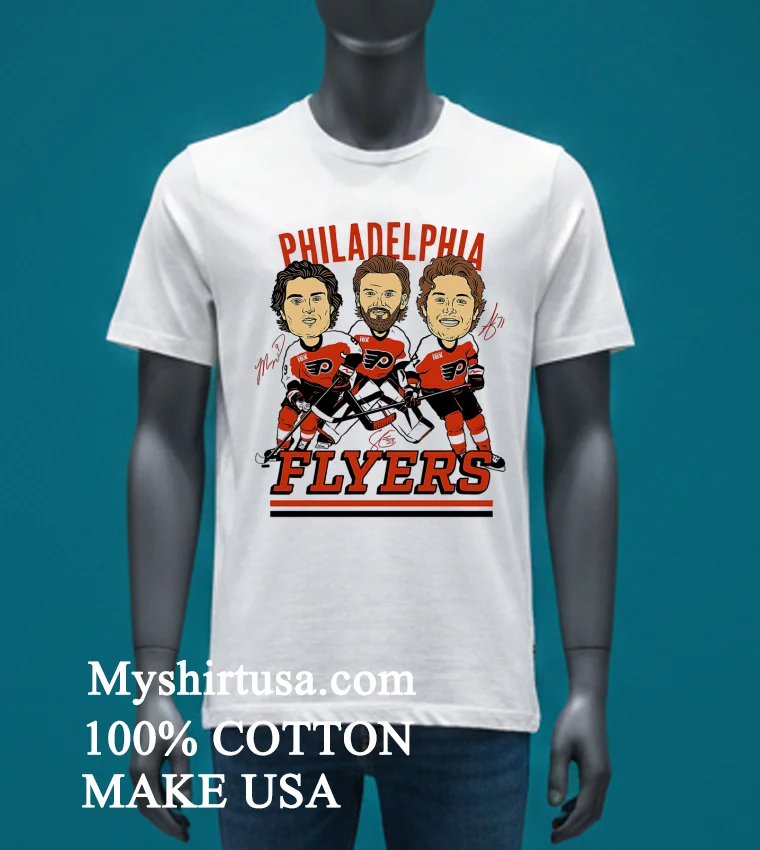 Philadelphia Flyers Three Main Stars Cartoon Shirt - white-t-shirt Philadelphia Flyers Three Main Stars Cartoon Shirt White T Shirt 3