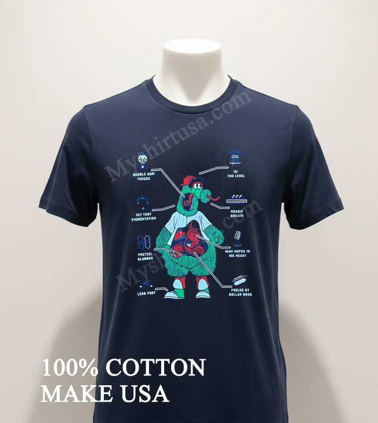Phillie Phanatic Anatomy Bubble Gum Tongue Hoagie Breath funny america t-shirts - navy-shirt Phillie Phanatic Anatomy Bubble Gum Tongue Hoagie Breath Shirt Navy Shirt 1