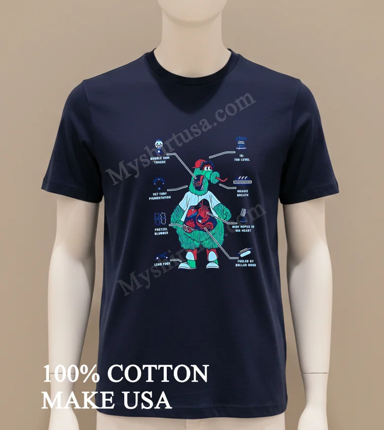 Phillie Phanatic Anatomy Bubble Gum Tongue Hoagie Breath Shirt Navy Shirt