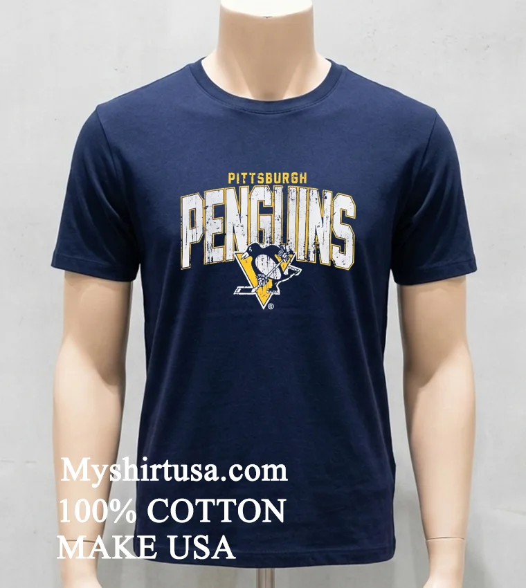Pittsburgh Penguins Arc Letters Vintage Shirt - navy-shirt Pittsburgh Penguins Arc Letters Vintage Shirt Navy Shirt