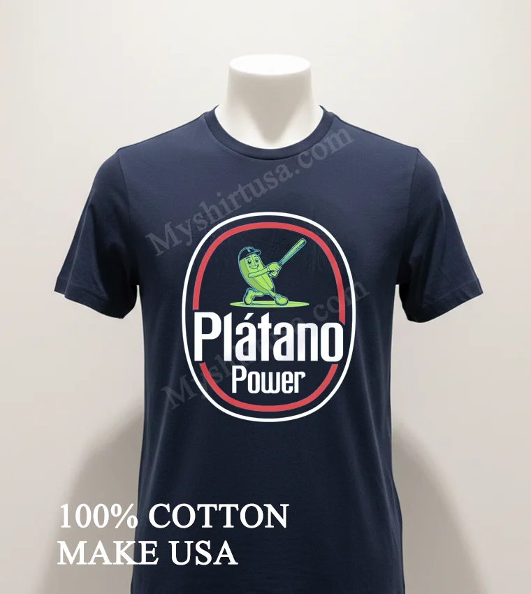 Platano Power Baseball Playing Plantain Character Logo Shirt Navy Shirt 1