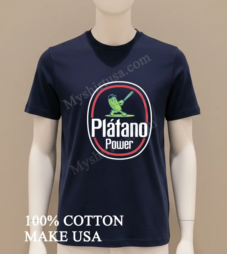 Platano Power Baseball Playing Plantain Character Logo funny america t-shirts - navy-shirt Platano Power Baseball Playing Plantain Character Logo Shirt Navy Shirt