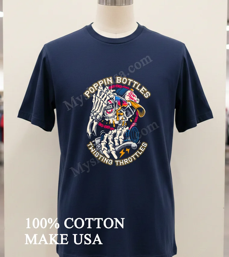 Poppin Bottles Twisting Throttles Skeleton Dirt Diggers Motocross Shirt Navy Shirt