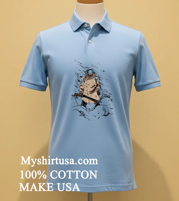 Post Apocalyptic Hunter With A Shotgun In The Snow Shirt - blue-shirt Post Apocalyptic Hunter With A Shotgun In The Snow Shirt Blue Shirt