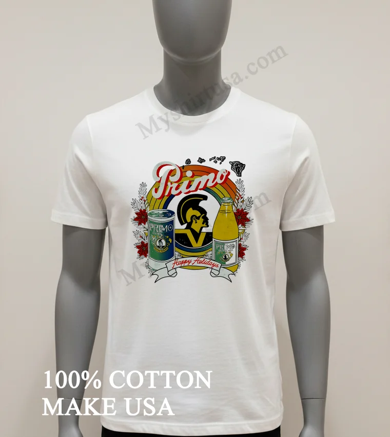 Primo Hawaiian Beer Happy Holidays King Kamehameha Hawaii Map Circles Shirt White T Shirt 1