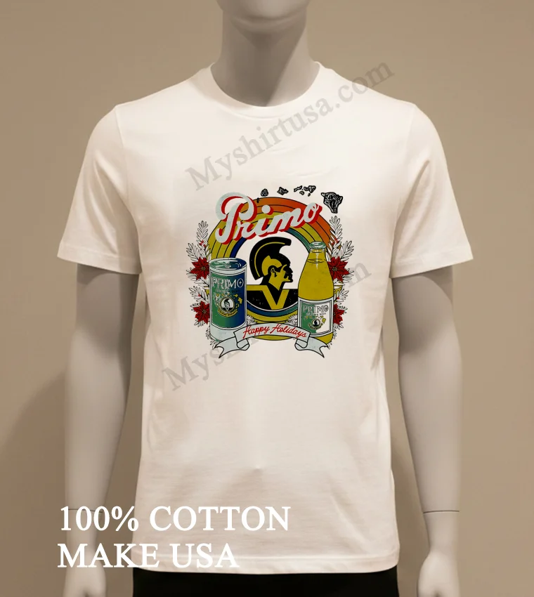 Primo Hawaiian Beer Happy Holidays King Kamehameha Hawaii Map Circles Shirt White T Shirt