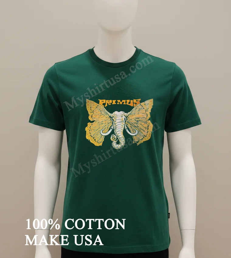 Primus Band Elephant With Butterfly Wings Psychedelic Rock Music Shirt Green Shirt