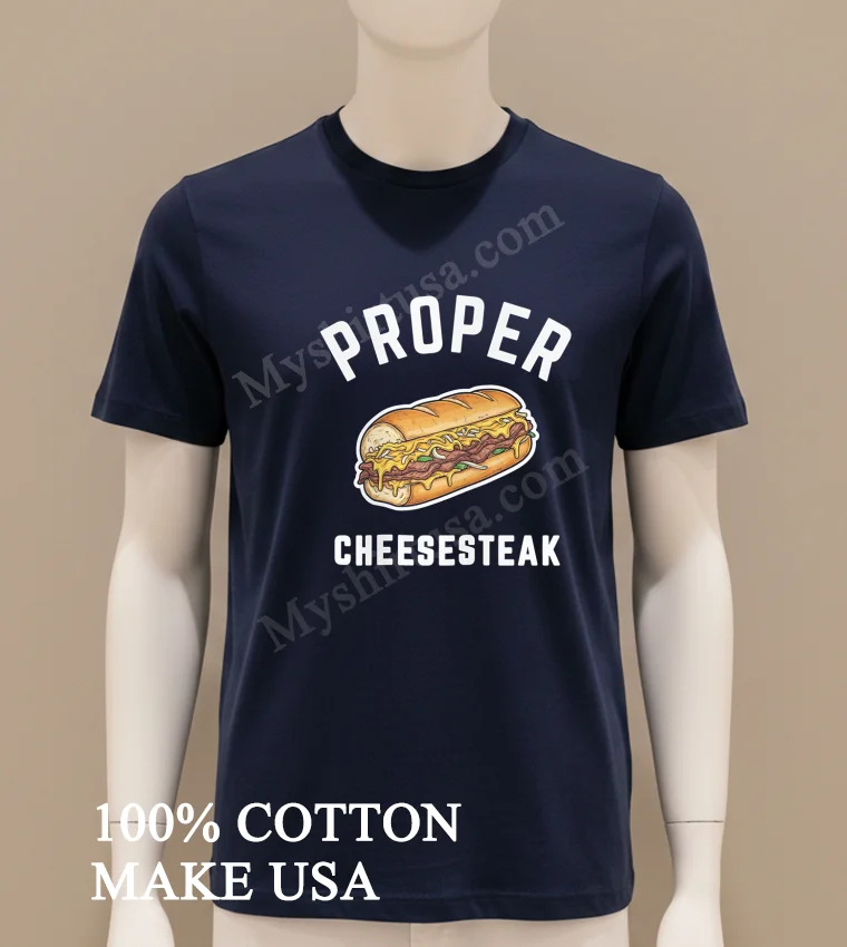 Proper Cheesesteak Sandwich With Steak And Onions Shirt Navy Shirt
