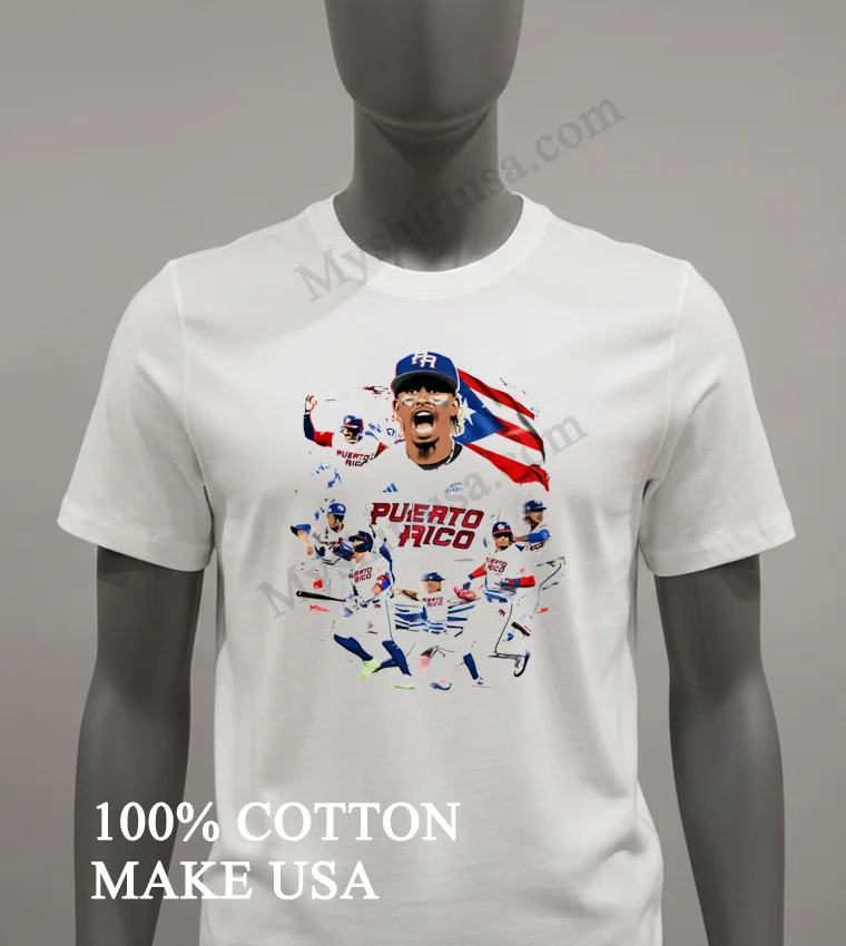 Puerto Rico Baseball Players Team Flag Graphic Shirt White T Shirt 2