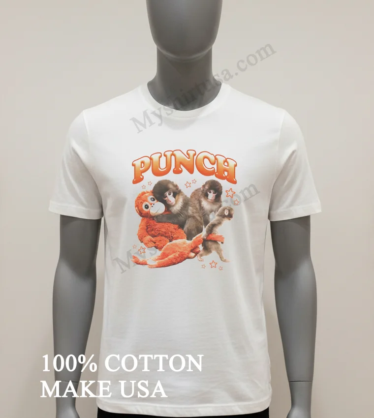 Punch Monkeys With Plush Toys And Orange Stars funny america t-shirts - white-t-shirt Punch Monkeys With Plush Toys And Orange Stars Shirt White T Shirt 1