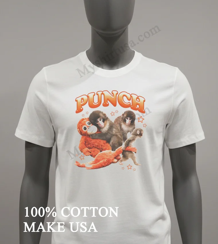 Punch Monkeys With Plush Toys And Orange Stars Shirt White T Shirt 2