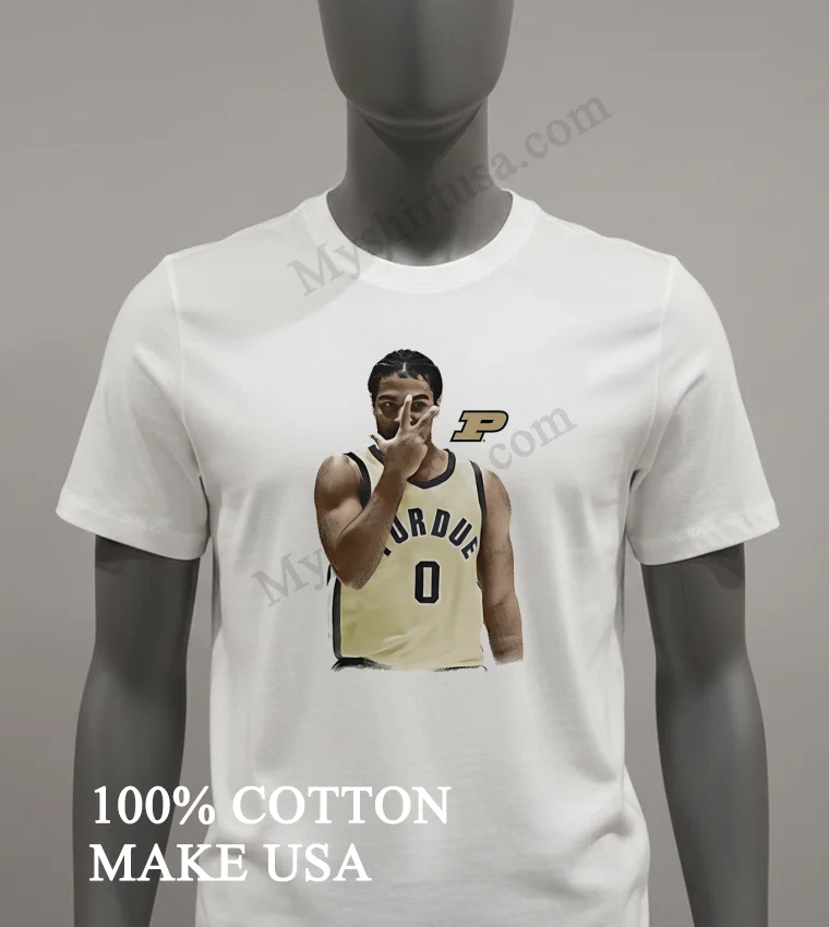 Purdue Basketball Player Number Zero Holding Up Three Fingers funny america t-shirts - white-t-shirt Purdue Basketball Player Number Zero Holding Up Three Fingers Shirt White T Shirt 1