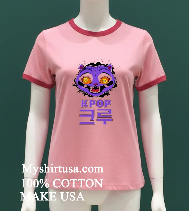 Purple Derpy Tiger Kpop Demon Hunters Character Shirt Pink T Shirt