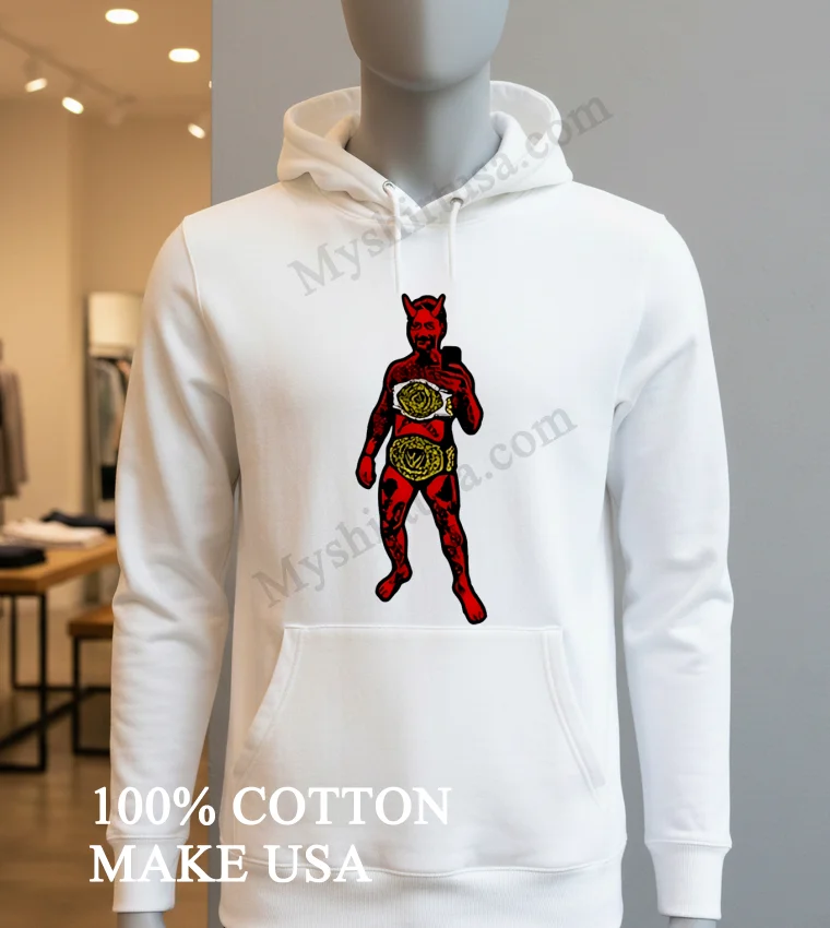 Red Devil Holding Two Championship Title Belts Shirt Hoodie Shirt