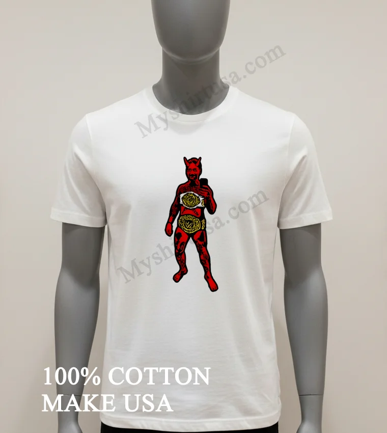 Red Devil Holding Two Championship Title Belts Shirt White T Shirt 1
