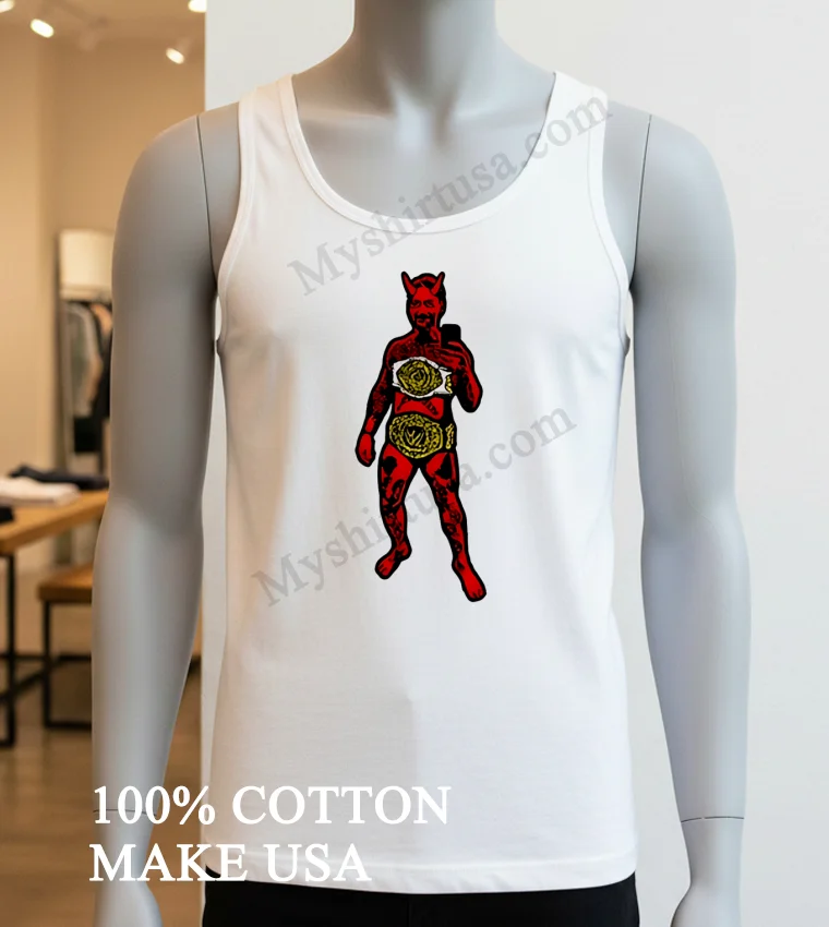 Red Devil Holding Two Championship Title Belts Shirt White T Shirt 3