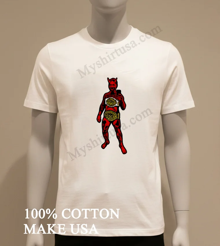 Red Devil Holding Two Championship Title Belts funny america t-shirts - white-t-shirt Red Devil Holding Two Championship Title Belts Shirt White T Shirt