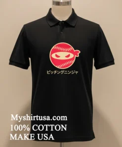 Red Pitching Ninja Logo With Japanese Katana Text funny america t-shirts