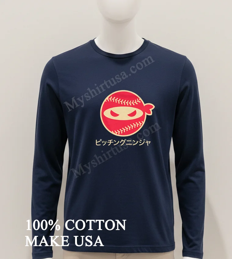 Red Pitching Ninja Logo With Japanese Katana Text Shirt Hoodie Shirt 1