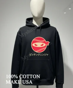 Red Pitching Ninja Logo With Japanese Katana Text funny america t-shirts