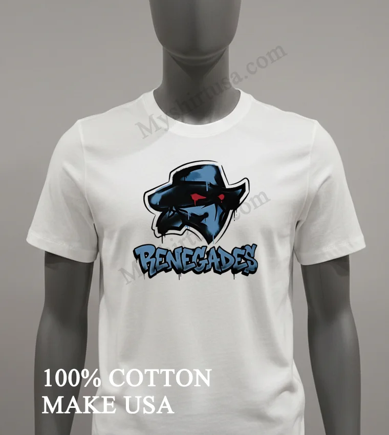 Renegades Masked Character Logo With Blue Graffiti Style Shirt White T Shirt 1
