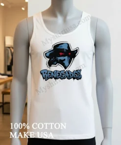 Renegades Masked Character Logo With Blue Graffiti Style funny america t-shirts