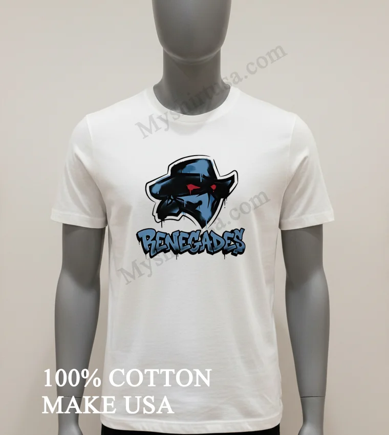 Renegades Masked Character Logo With Blue Graffiti Style Shirt White T Shirt