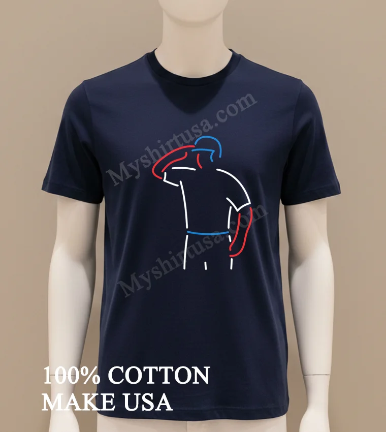 Saluting Baseball Player Outline Minimalist Graphic Shirt Navy Shirt