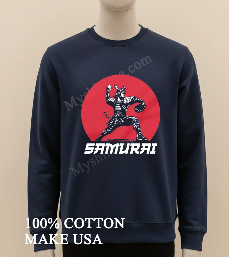 Samurai Pitcher Throwing Ball Japanese Sun Graphic funny america t-shirts - long sleve shirt Samurai Pitcher Throwing Ball Japanese Sun Graphic Shirt Long Sleve Shirt