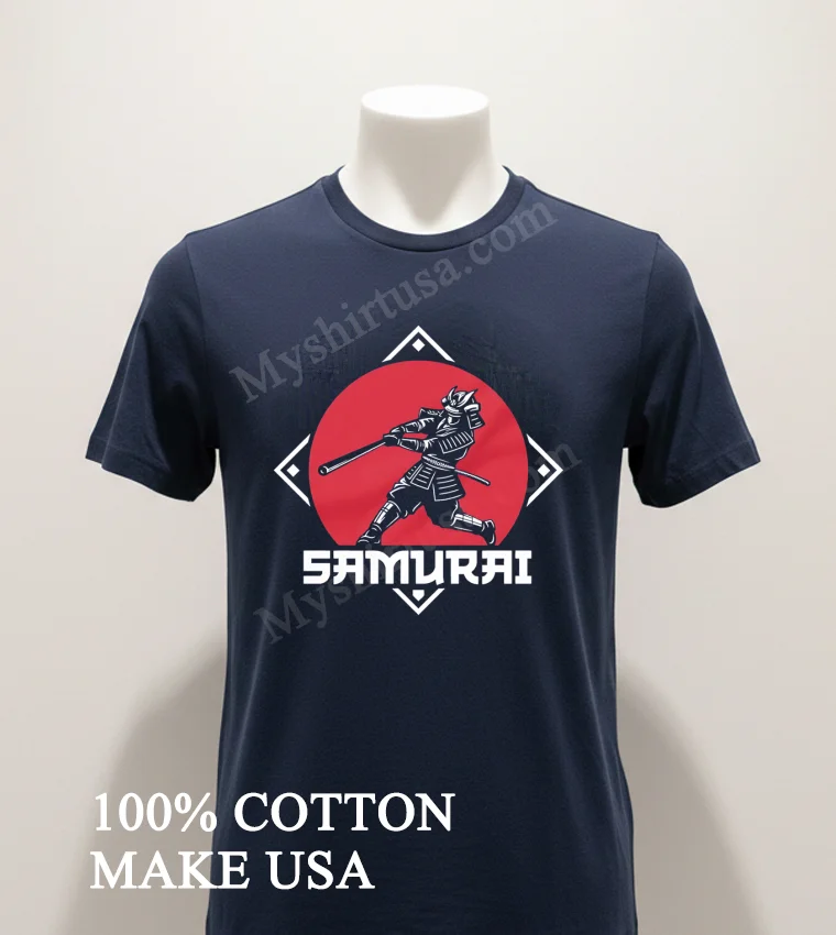 Samurai Swings Baseball Bat In Front Of Red Sun Shirt Navy Shirt 1
