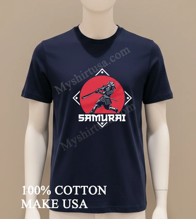 Samurai Swings Baseball Bat In Front Of Red Sun funny america t-shirts - navy-shirt Samurai Swings Baseball Bat In Front Of Red Sun Shirt Navy Shirt