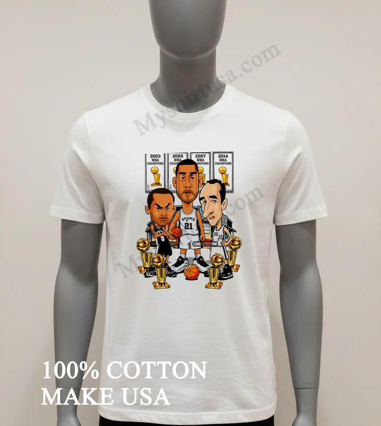 San Antonio Spurs 2003 2005 2007 2014 Nba Champions Tony Parker Tim Duncan Manu Ginobili Shirt White T Shirt 1