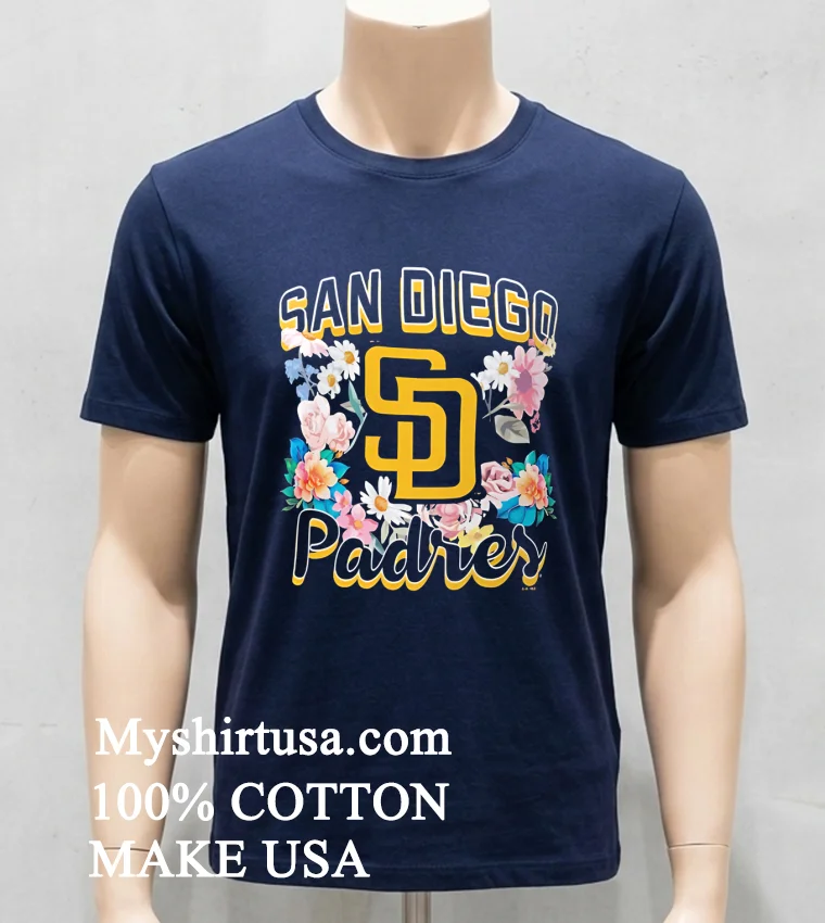 San Diego Padres Womens Flowers Shirt Navy Shirt