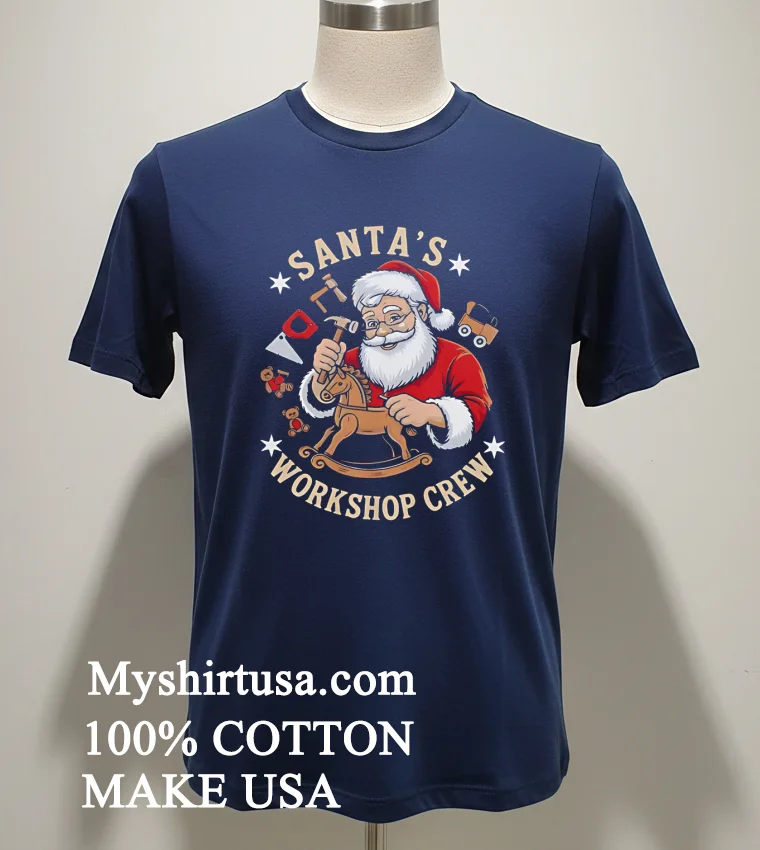Santa’s Workshop Crew Holiday Shirt - navy-shirt Santas Workshop Crew Holiday Shirt Navy Shirt 1