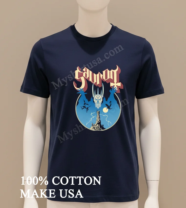 Sauron Lord Of The Rings Barad Dur Tower Metal Font Shirt Navy Shirt