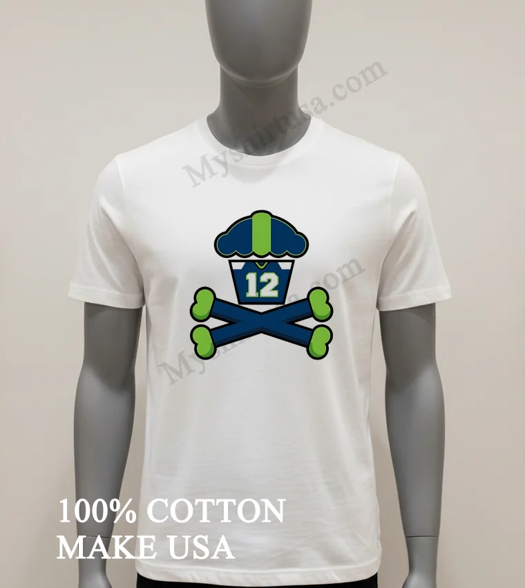 Seattle Cupcake Jersey Number 12 Crossbones Sports Graphic Shirt White T Shirt 1