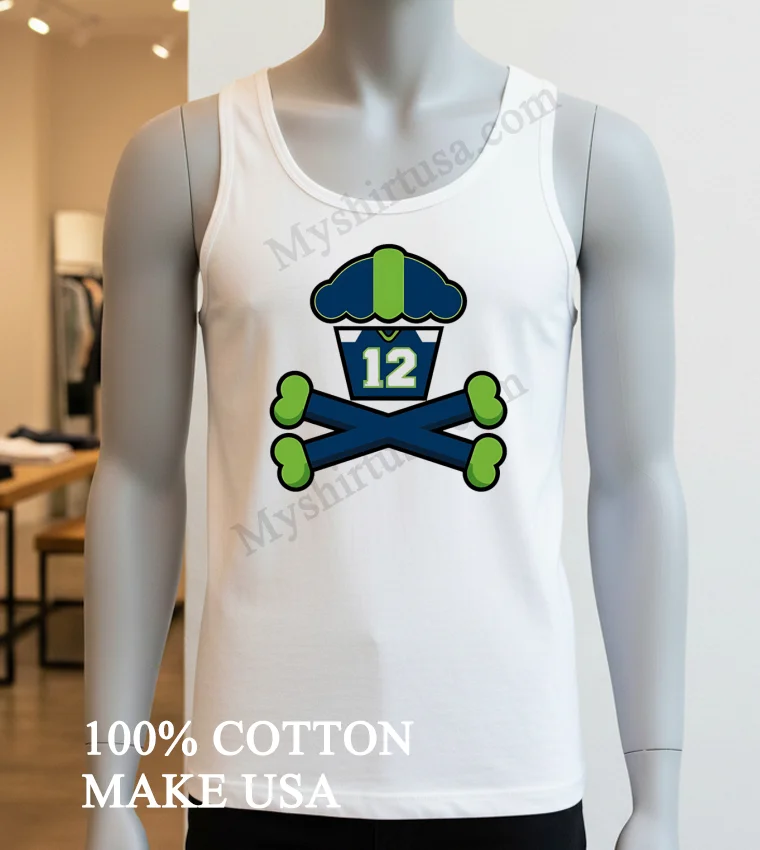 Seattle Cupcake Jersey Number 12 Crossbones Sports Graphic funny america t-shirts - white-t-shirt Seattle Cupcake Jersey Number 12 Crossbones Sports Graphic Shirt White T Shirt 3