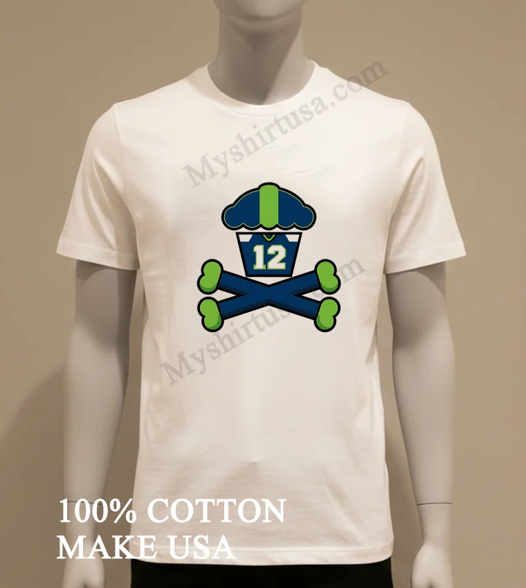 Seattle Cupcake Jersey Number 12 Crossbones Sports Graphic Shirt White T Shirt